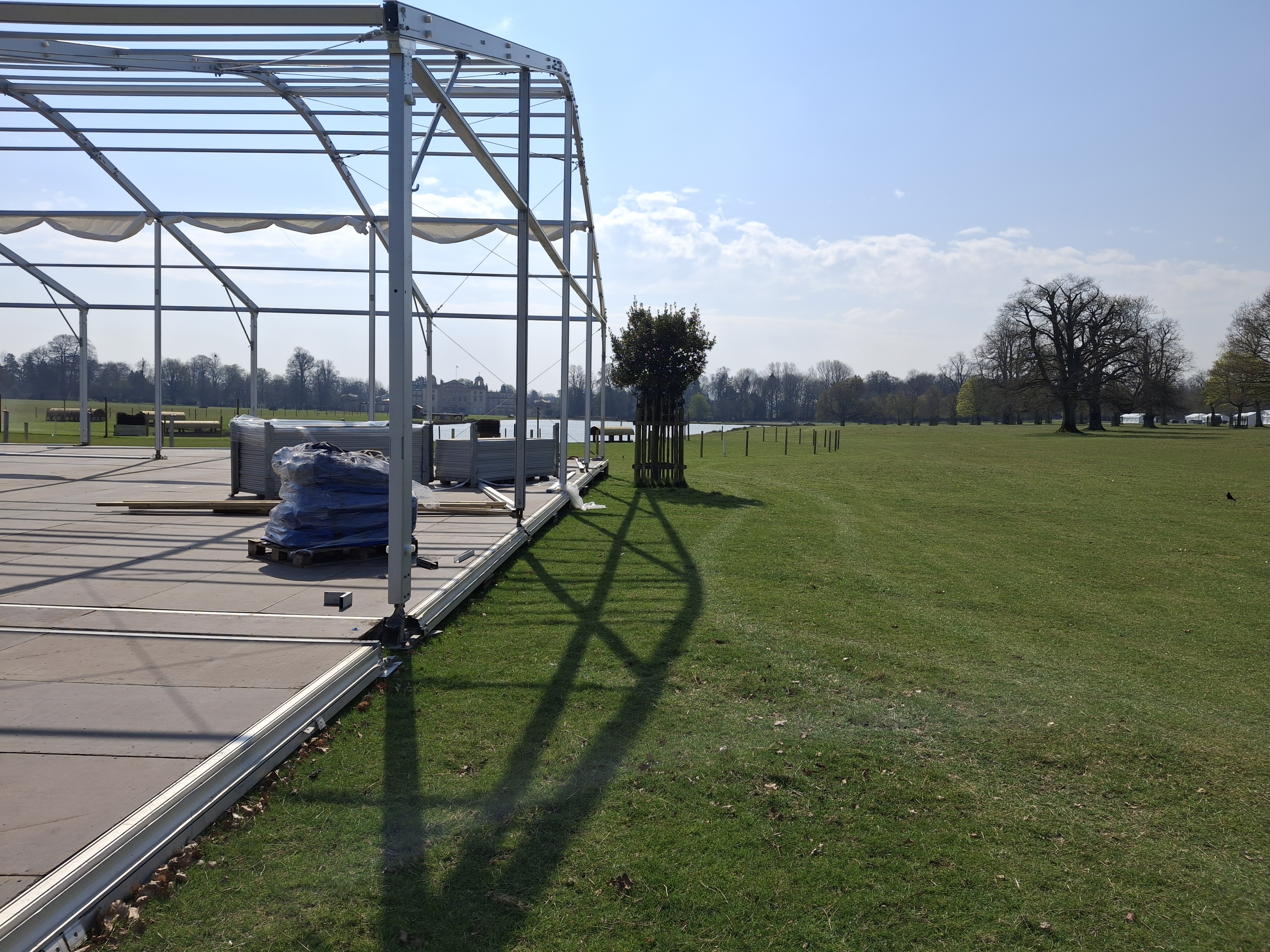 Suspended floor with marquee frame in place