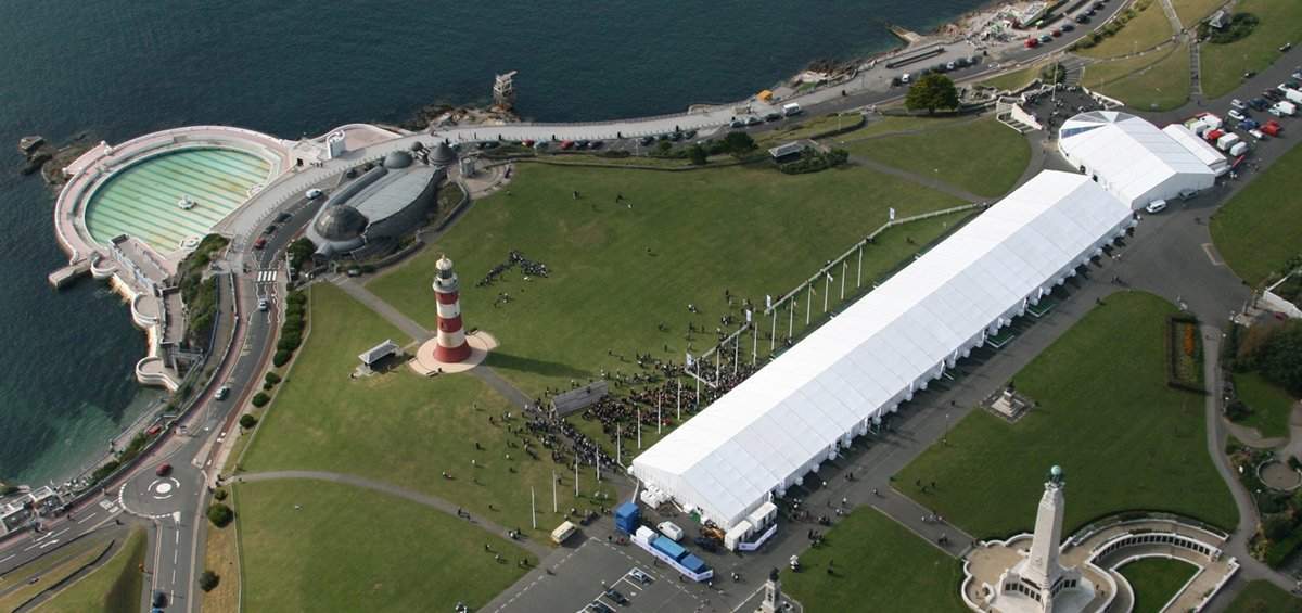 A large marquee structure on Plymouth Hoe for the University Graduation 