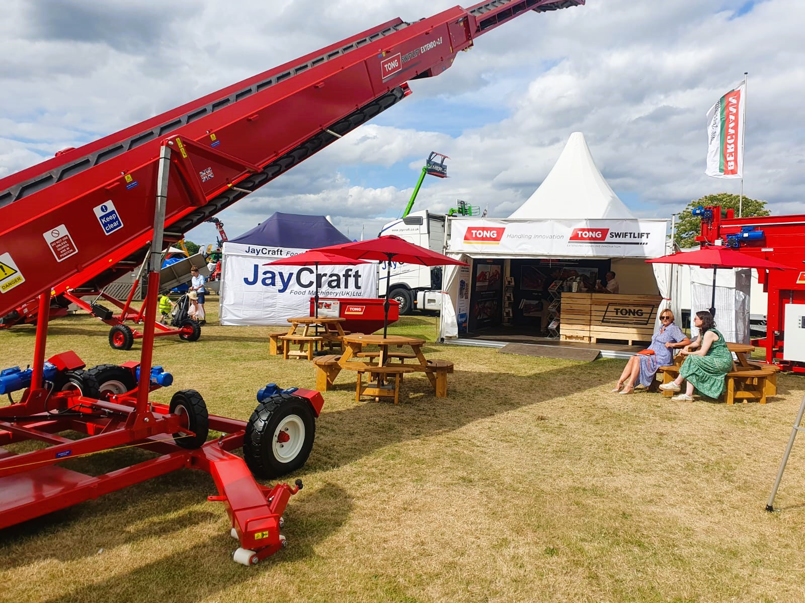 Tong Machines on display at a corporate area with hat marquee structure at Royal Norfolk Show. 